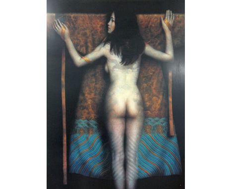 CHINESE SCHOOL (CONTEMPORARY) Artist signed limited edition colour print  A naked female from behind standing against a drago