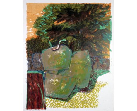 NORMAN C. JAQUES (1926-2014) LITHOGRAPH IN COLOUR 'Thorn tree & rocks' Signed, titled, edition 12 together with  Linocut in c