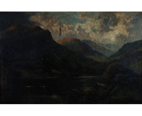 UNATTRIBUTED (19th CENTURY) OIL PAINTING ON CANVAS Highland river landscape Indistinctly signed and dated lower right 20" x 3