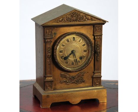 ANSONIA CLOCK CO., AMERICAN GILT METAL MANTEL CLOCK, the 4" Roman dial powered by a spring driven movement striking on a gong