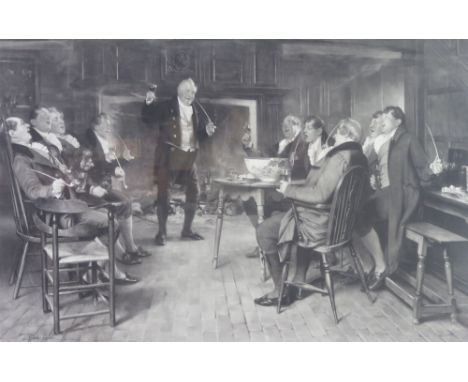 WALTER DENDY SADLER ARTIST SIGNED BLACK AND WHITE PRINT Interior scene with merry gentleman sat  around a table in front of t