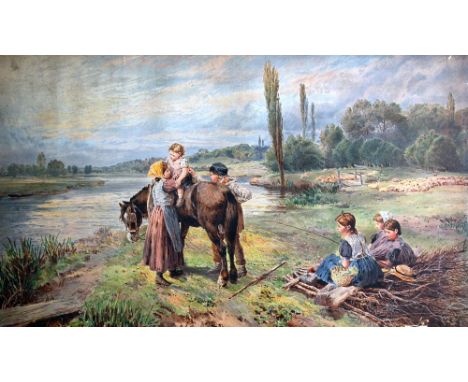 AFTER BIRKET-FOSTER PRINT Landscape with donkey and six children together with four other prints