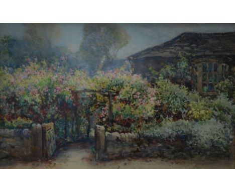 ARTHUR HAMMOTH ? (Early Twentieth Century)  WATERCOLOUR DRAWING Cottage garden with open gate  Signed  10" x 16" (25.4cm x 40