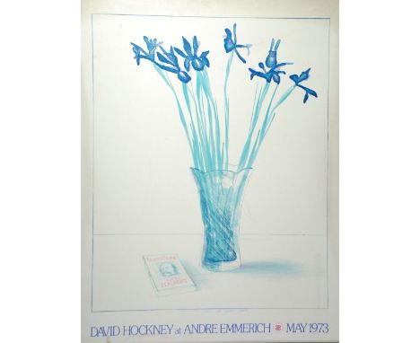 FOUR FRAMED ARTIST POSTERS  'David Hockney at Andrew Emmerich, May 1973' 'Miro, Christie's Contemporary Art' 'Department of E