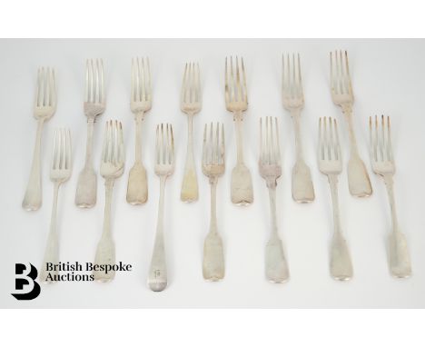 Two Georgian large forks London hallmark dated 1831 mm Lewis Samuel; two Georgian Scottish large forks Edinburgh 1832 mm Andr