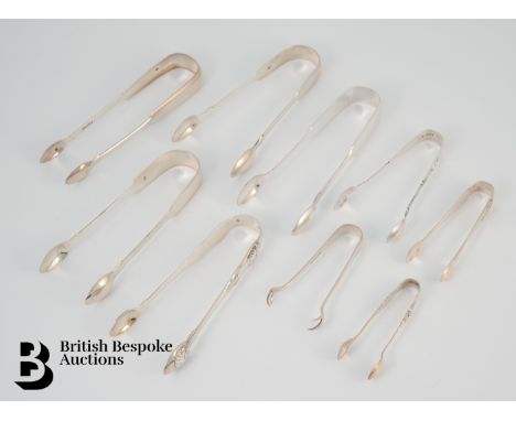 Pair of Scottish silver sugar tongs, Edinburgh hallmark dated 1819, mm William Constable; another London hallmark dated 1888,