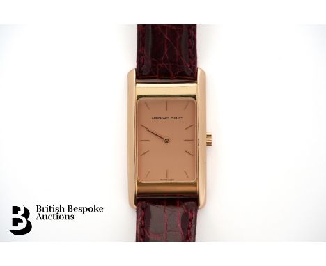18ct rose gold 2002 Audemars Piguet gentleman's rectangular faced wrist watch. The case measuring 42 x 24mm, the watch having