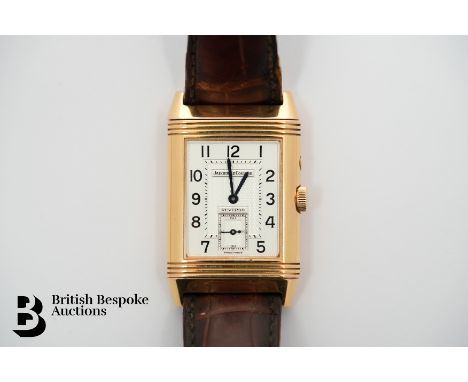Gentleman's 18ct rose&nbsp;gold Jaeger Le Coultre 2003 Duo Faced Night and Day Reverso wrist watch, model nr 2712470 cal 854,