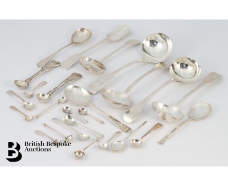 Four silver sauce ladles, including London dated 1827 mm William Bateman; another ladle London dated 1837 mm James Beebe; Lon