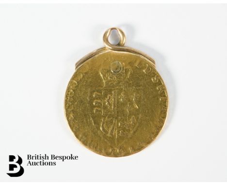 George II Spade Guinea medallion, on 9ct gold soldered mount, 8.9 gms.&nbsp;