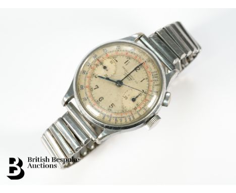 A vintage stainless steel Omega Watch Company Chronostop bracelet watch, with mono-pusher chronograph button. The case measur