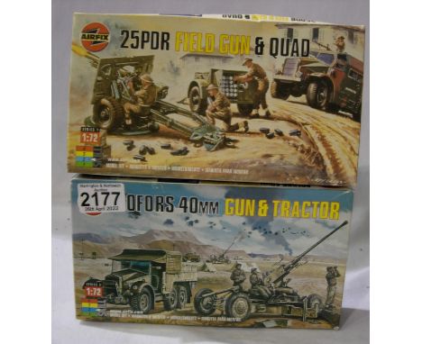 Two Airfix 1/72 scale military kits - Field Gun and Quad, Bofurs 40mm Gun and Tractor, both appear complete, unchecked. P&amp