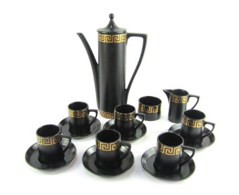 A Portmeirion Pottery coffee service designed by Susan Williams Ellis, comprising coffee pot, milk jug, sugar bowl, and six c