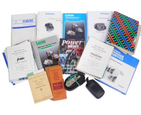 Machinery manuals, to include Perkins Diesel Engines, Earth Moving Diggers, Perkins Engine Guides, ratchet straps, Perkins Wo