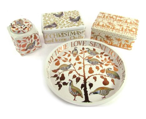 Four Elite ware tins for Emma Bridgewater, comprising two rectangular tins, 19.5cm wide, a tea caddy, 13cm high, and tray, 30