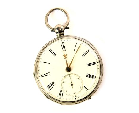 A Victorian silver pocket watch, with a white enamel Roman numeric dial, gold hands and seconds dial, key wind, numbered 5214