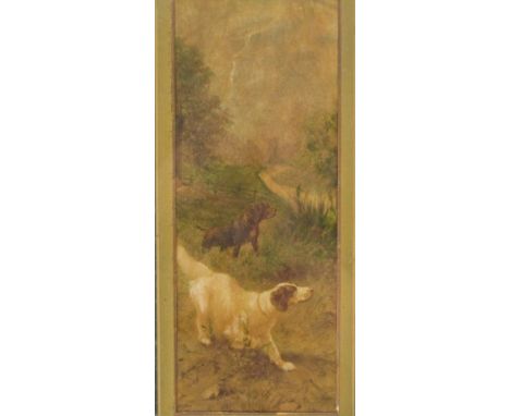 After Spirling (20thC German School). Gun dogs, sepia print with over painting, stamped Berlin, in a green moulded frame, 26c