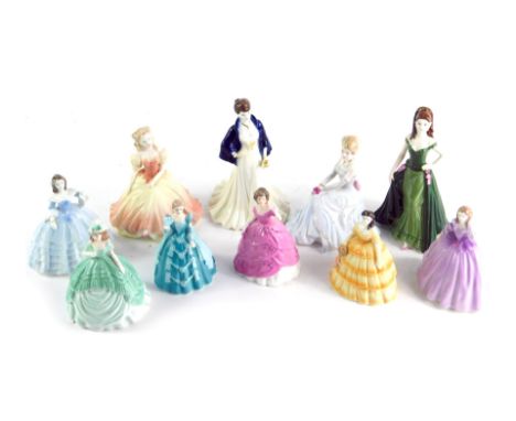 A group of Coalport miniatures, comprising Minette Grace, Abigail, Jade, Debutantes Janice, Debutante of the Year The Winter 