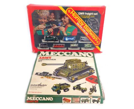 A Meccano Army set and a Hornby 71R175GWR Freight set. (2) 