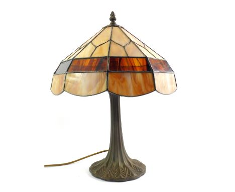 A Liberty style table lamp, with brown marbled leaded glass shade, 46cm high. 