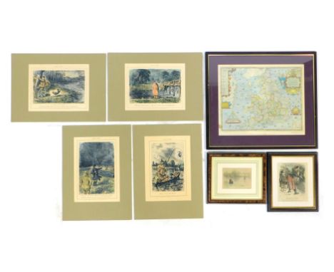 Various pictures, prints, etc., to include after Frank Reynolds, Small Bermondsey Buoy, fishing print, signed in pencil 1928,