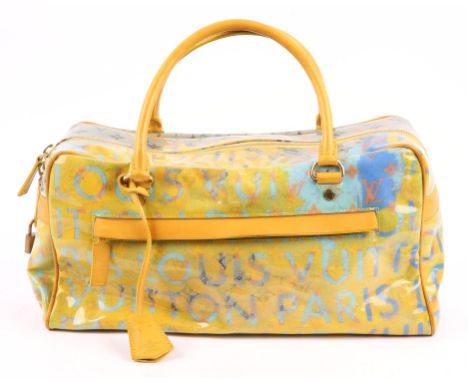 LOUIS VUITTON rare Richard Prince Marc/Jacobs collaboration "Pulp Jaune Denim Defile" double textile handbag from Spring Summ