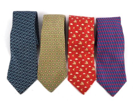 HERMES four silk ties Condition Report:  Good condition. The red one has light marks