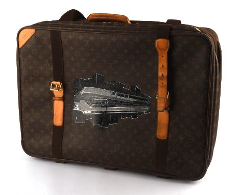 LOUIS VUITTON A customised vintage zip-round suitcase in monogrammed canvas and leather with canvas lining. Customised hand p