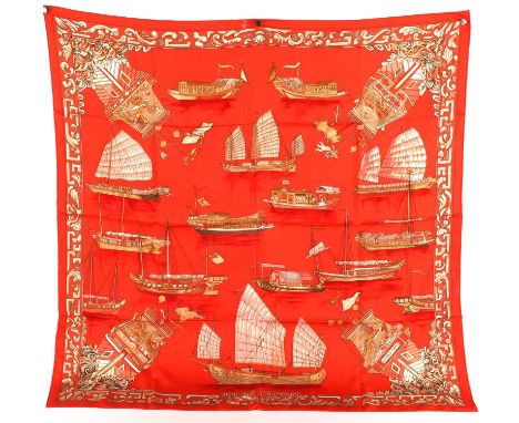 HERMES silk scarf Juniques et Samans in red and tanCondition Report:  Excellent condition. 