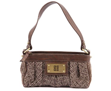 GIVENCHY Paris bronze and monogrammed zipped lurex canvas 1990s/Y2K small zipped vintage handbag with gold coloured hardware 