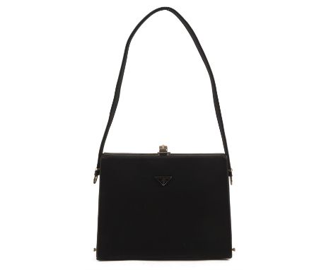 PRADA  An "A" framed rigid black neoprene-satin top-handle handbag with chrome coloured hardware. 1990s/Y2KCondition Report: 