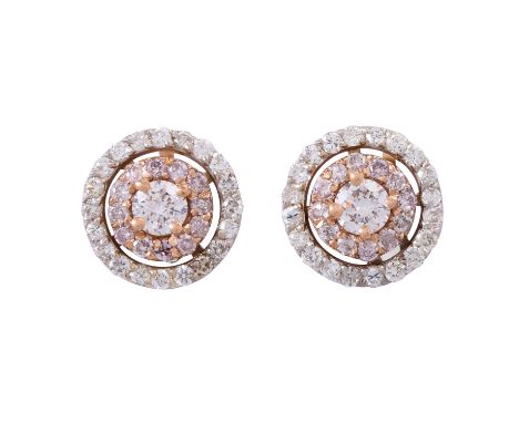 Ohrstecker mit Brillanten zus. 0,69 ct Mittelsteine zus. 0,23 ct, Natural Fancy Light Pink /VS1-VS2, im Besatz zus. 24 Brilla