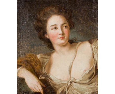 FRANZÖSISCHE SCHULE MITTE DES 19. JH. „Halbbildnis Frauenportrait“ Öl auf Leinwand, HxB: 56/49 cm. Retuschen, Altersspuren, w