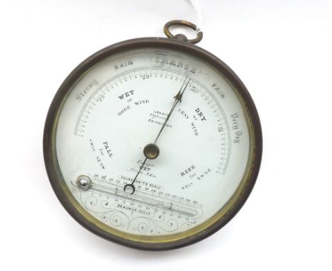 Early 20th Century wall mounting combination Barometer/Thermometer, Lennie   Edinburgh, with drum shaped case with top ring s