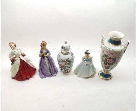 Mixed lot of two Royal Doulton figures,  The Bridesmaid  HN2196,  The Ermine Coat  HN1981; further Royal Worcester figure  Sw