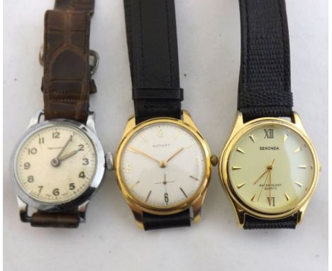 Mixed lot comprising three various wrist watches including a Gold plated Rotary, further Gold plated Sekonda and a base metal