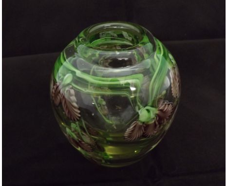 20th Century art glass Vase of tapering form, clear body, decorated with swirled coloured flowers and foliage, unsigned, 5 = 