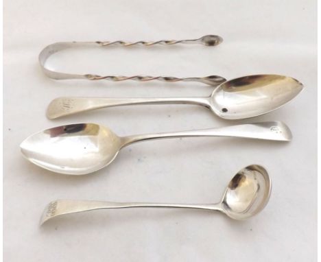 Mixed lot comprising two Georgian Silver Dessert Spoons, bearing London hallmarks, by William Eley, William Fern, William Cha