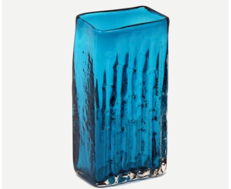 1960s Whitefriars Blue Glass Vase in the Bamboo pattern, 8  high  