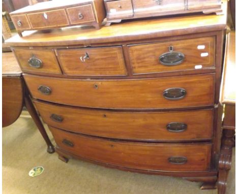 A 19th Century Mahogany bow fronted Chest of three short and three full width graduated drawers on ogee bracket feet, 43  wid