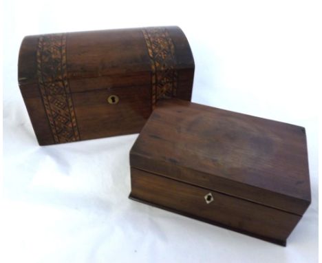 Mahogany converted box of rectangular form, now fitted with three lidded compartments, together with further Victorian parque
