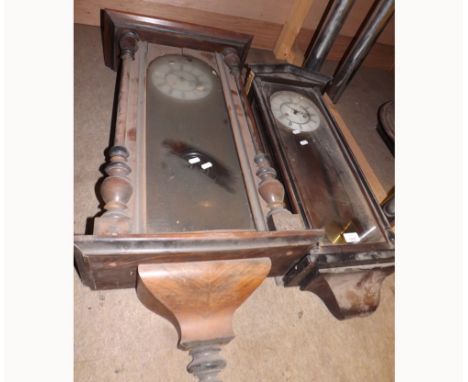 Mixed lot comprising two various Vienna type Wall Clocks, both with overhanging cornices, glazed doors and two-part Roman ena