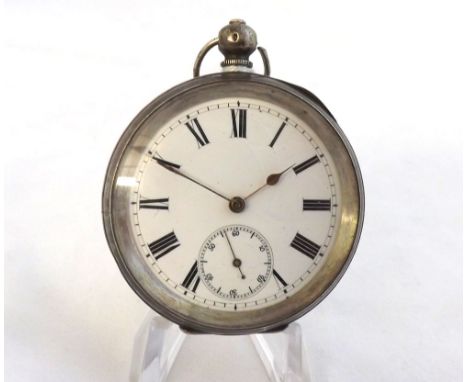 Late 19th Century Swiss Silver cased open faced cylinder pocket watch, unsigned; the frosted gilt and jewelled three-quarter 