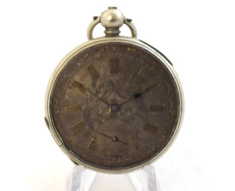 Late 19th Century Swiss base metal cased open face pocket watch, Moulinte-Geneve, the movement with three-quarter plate, blue