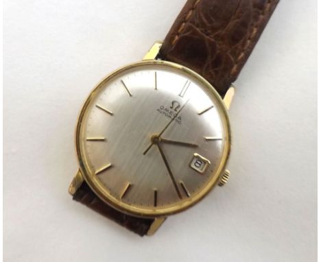 Third quarter of 20th Century Gold plated centre seconds calendar wrist watch, Omega, cal 562, 21845530, the 24 jewel movemen