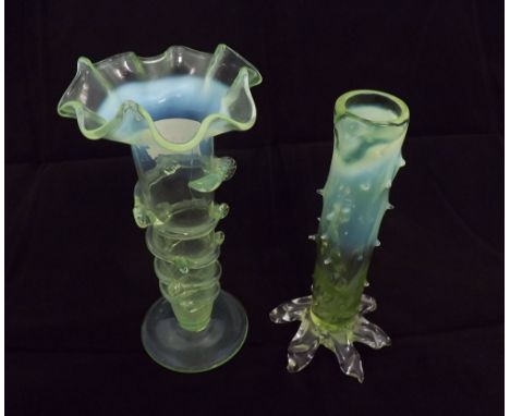 A mixed lot comprising:  A Victorian Vaseline glass Vase with frilled rim, raised on a circular foot; together with a smaller