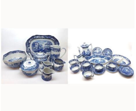 Good quantity Copeland Spode Blue Italian pattern table wares comprising tea pot, coffee pot, cups, saucers, various jugs, ov