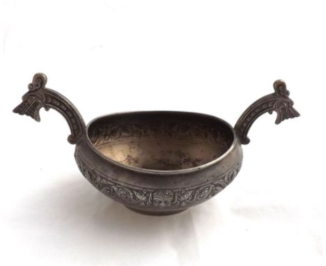 Norwegian White Metal Sugar Basin with dragon handles, makers marks for Marius Hammer and further stamped 830 to base, 6. 25o