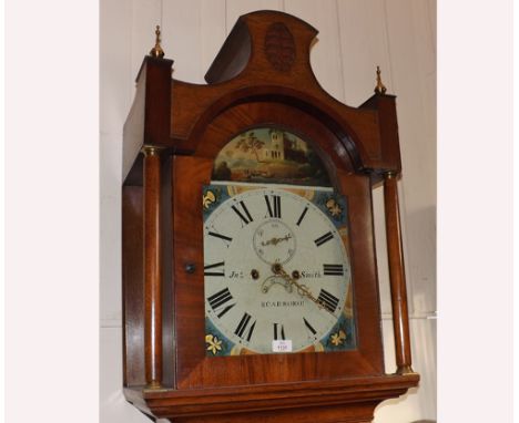 Mid 19th Century Oak Mahogany and cross-banded 8-day Longcase Clock, Jno Smith   Scarboro, the hood with exaggerated caddy to