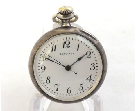 Early 20th Century Swiss Silver cased open face centre seconds keyless fob watch, Longines, 2368211, the 15 jewel movement wi